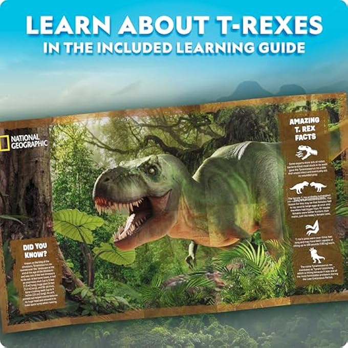 NATIONAL GEOGRAPHIC MOTORIZED T.REX 3D PUZZLE- 50+ PIECE 3D WOOD MODEL KIT WITH LIGHT-UP MOTORIZED DISPLAY BASE WITH 8 LIGHT SETTINGS, 3D PUZZLES FOR KIDS, WOODEN ANIMAL PUZZLE, T.REX TOY - Image 4
